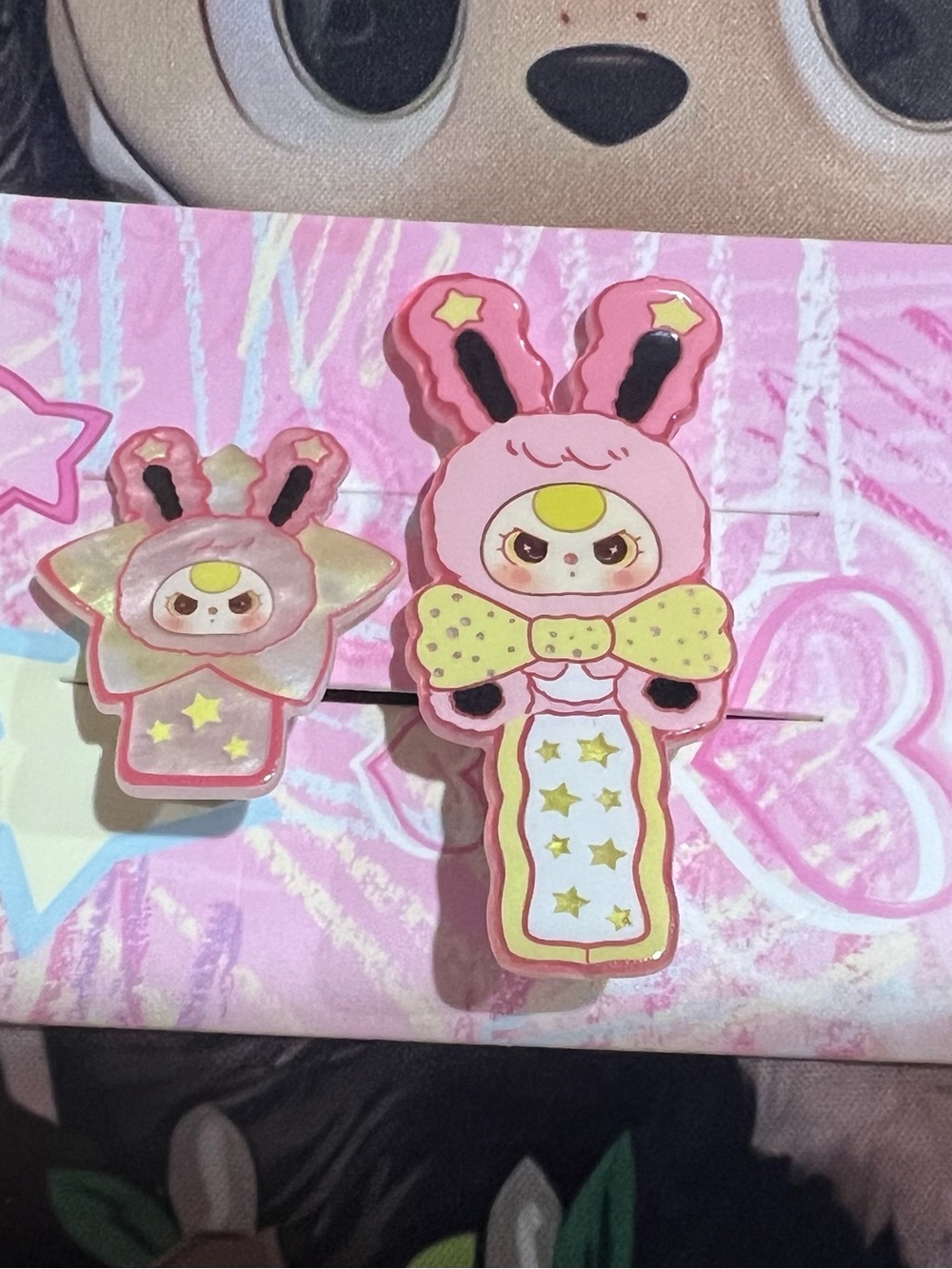Baby threePink Bunny Star Character Hair Clips Set